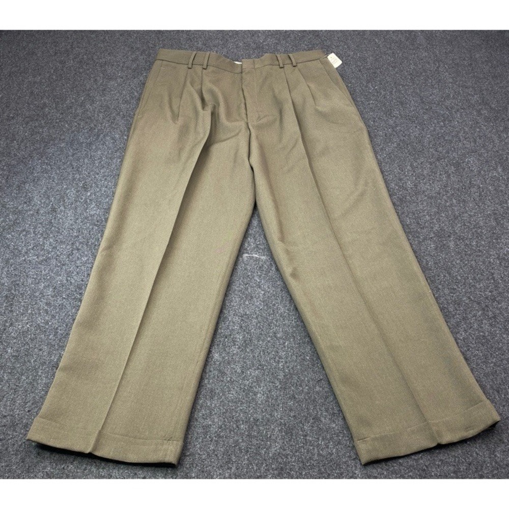 NWT Dockers Dress Pant Mens 36x30 Olive Green Pleated Cuffed Wool Blend Trousers